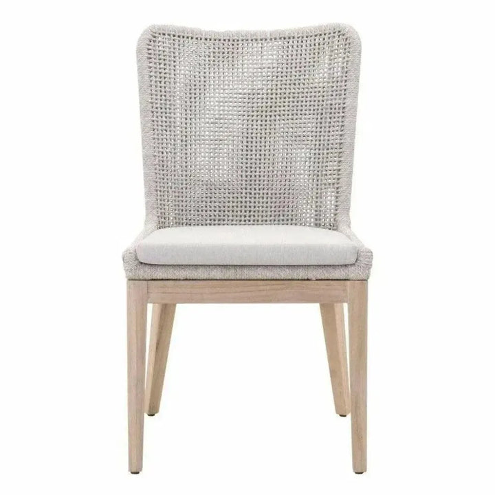 Mesh Outdoor Dining Chair 2PC Taupe & White Rope & Teak-Outdoor Dining Chairs-Essentials For Living-LOOMLAN