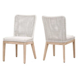 Mesh Dining Chair Set of 2 White Rope & Mahogany Wood