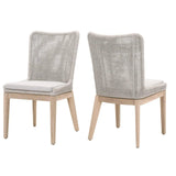 Mesh Outdoor Dining Chair Set of 2 Taupe & White Rope & Teak