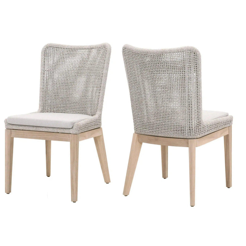 Mesh Outdoor Dining Chair Set of 2 Taupe & White Rope & Teak