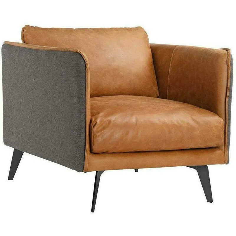 Messina Two Tone Tan Leather Club Chair Removable Cushion Club Chairs LOOMLAN By Moe's Home