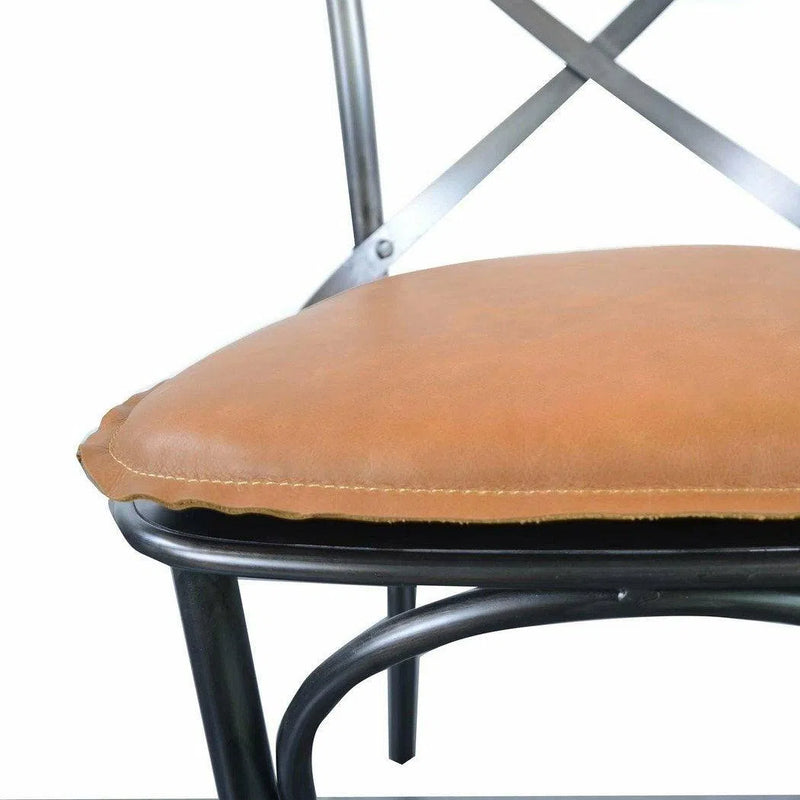 Metal Chair Cognac Leather Seat Cushion 2PC Set Dining Chairs LOOMLAN By LHIMPORTS