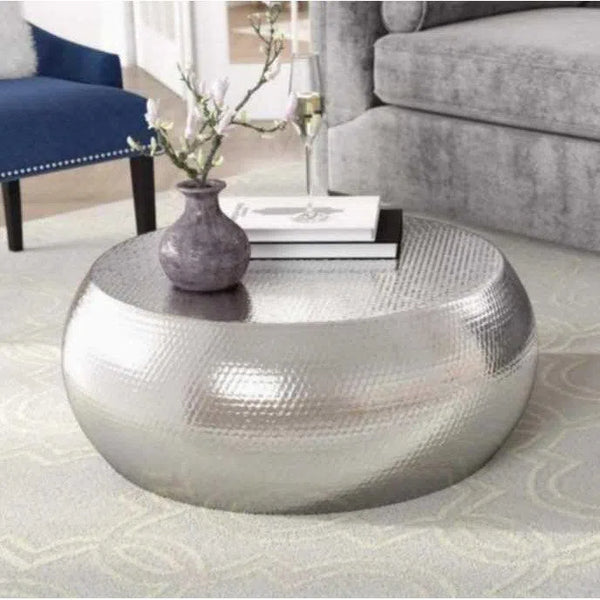 Metal Drum Round Coffee Table Antique Zinc Coffee Tables LOOMLAN By Moe's Home