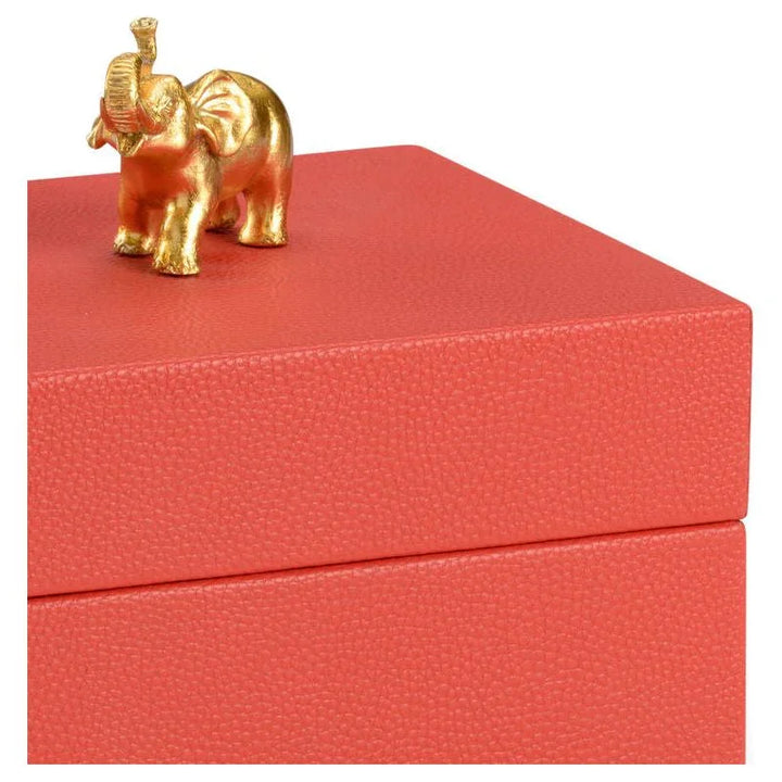 Metallic Gold Elephant Handled Leather Box - LOOMLAN - Chelsea House - Boxes & Bowls