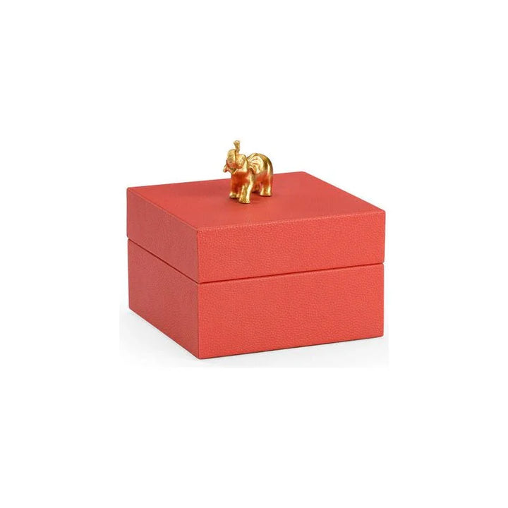 Metallic Gold Elephant Handled Leather Box - LOOMLAN - Chelsea House - Boxes & Bowls