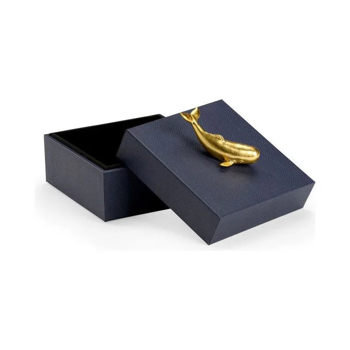 Metallic Gold Whale Handled Faux Leather Box - LOOMLAN - Chelsea House - Boxes & Bowls