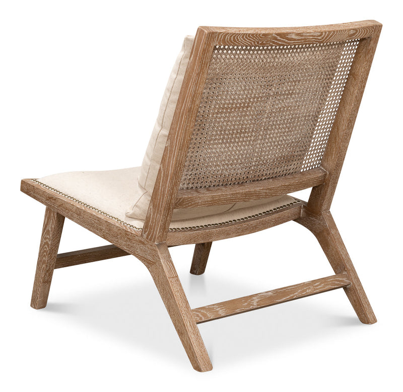 Mia Chair Cream Linen Exposed Wood Slipper Chair-Accent Chairs-Sarreid-LOOMLAN