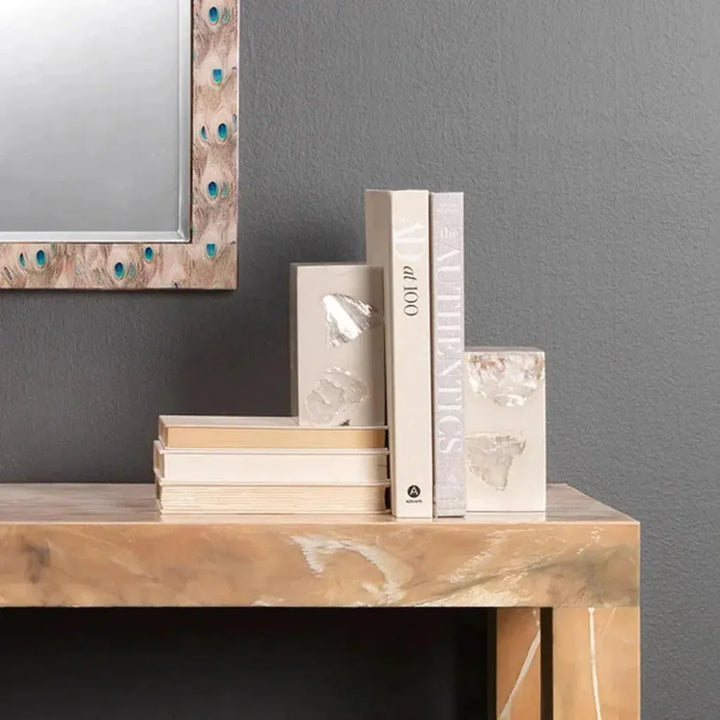 Mica Cream Resin Slab Bookends (Set of 2) - LOOMLAN - Jamie Young - Statues & Sculptures