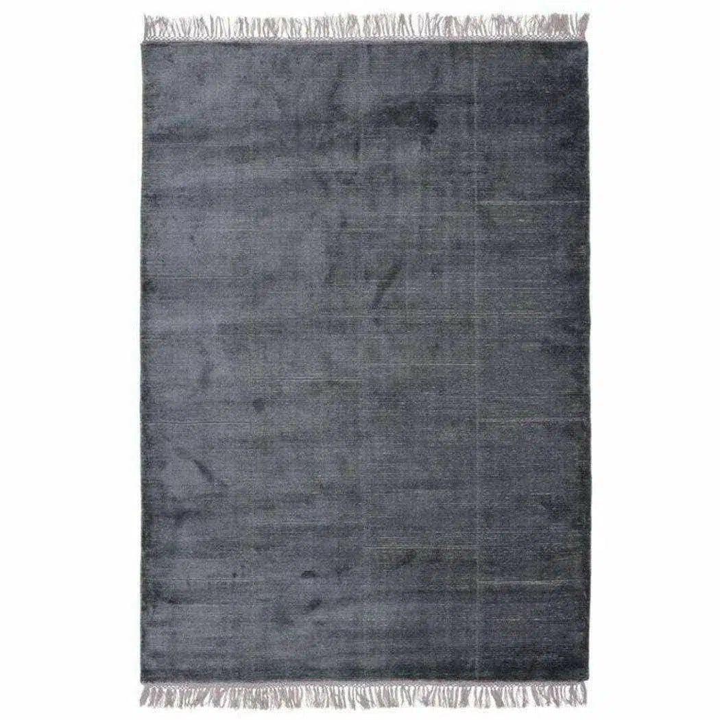 Midnight Black Grey Solid Handmade Wool Rug