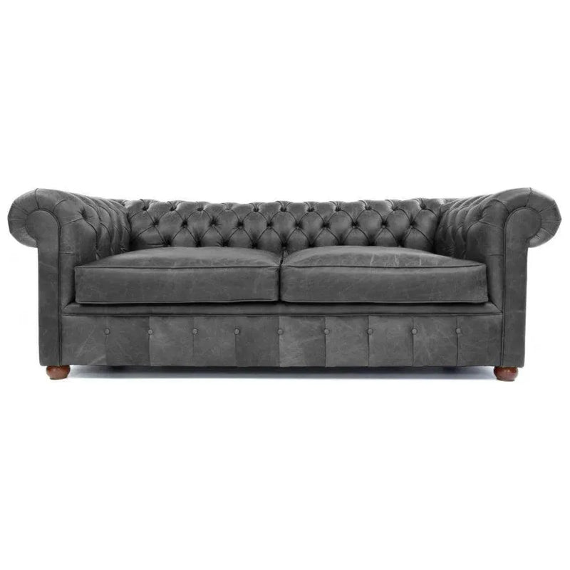 88" Vintage Grey Chesterfield Leather Sofa Made to Order Sofas & Loveseats LOOMLAN By Uptown Sebastian