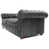 88" Vintage Grey Chesterfield Leather Sofa Made to Order Sofas & Loveseats LOOMLAN By Uptown Sebastian