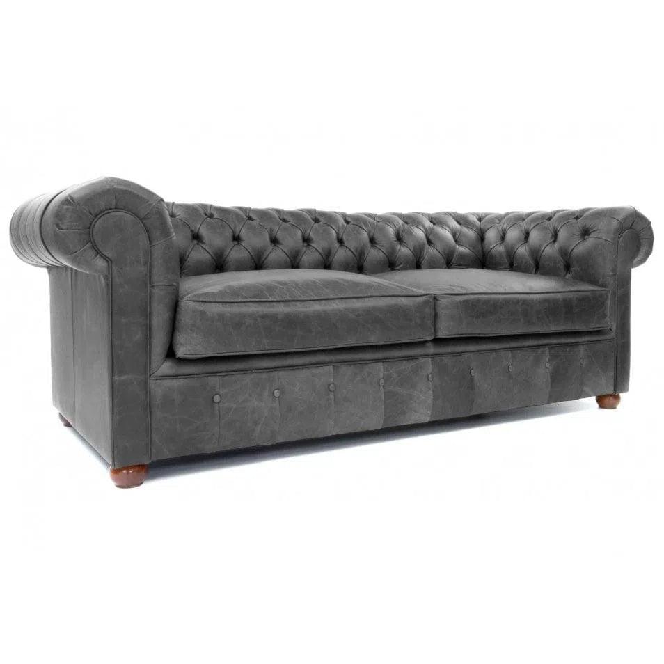 Miller Grey Chesterfield Leather Sofa Made to Order