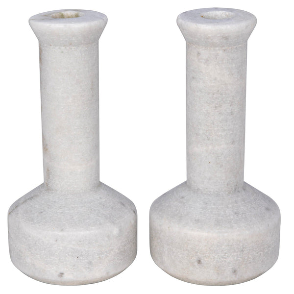 Milos Decorative Marble Candle Holder (Set of 2)-Lanterns-Noir-LOOMLAN