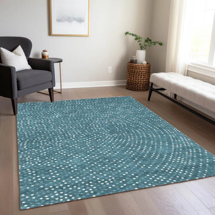 Mirelia Teal Washable Indoor-Outdoor Rug-Outdoor Rugs-LOOMLAN Rugs-LOOMLAN
