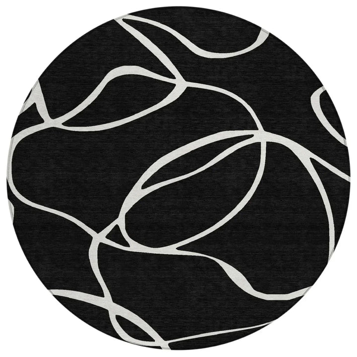 Mirelle Black Washable Indoor-Outdoor Rug-Outdoor Rugs-LOOMLAN Rugs-8' x 8'-LOOMLAN