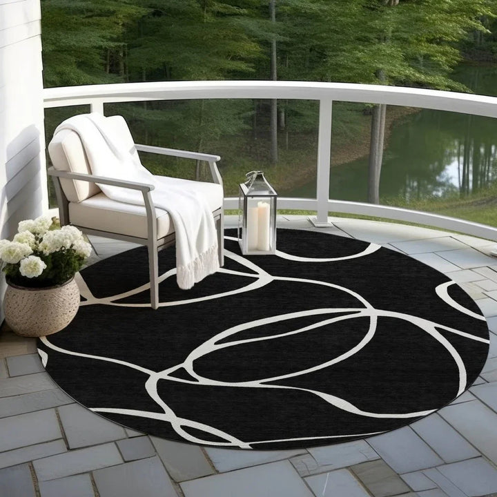 Mirelle Black Washable Indoor-Outdoor Rug-Outdoor Rugs-LOOMLAN Rugs-LOOMLAN