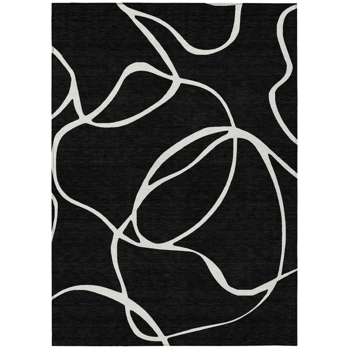 Mirelle Black Washable Indoor-Outdoor Rug-Outdoor Rugs-LOOMLAN Rugs-2'6" x 3'10"-LOOMLAN
