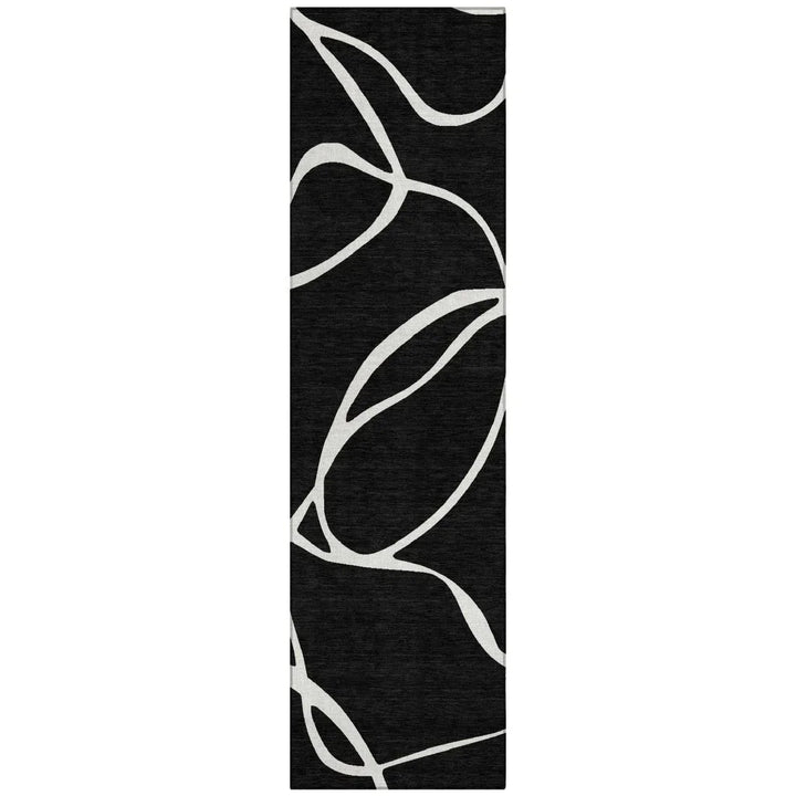Mirelle Black Washable Indoor-Outdoor Rug-Outdoor Rugs-LOOMLAN Rugs-2'3" x 7'6"-LOOMLAN