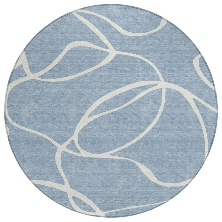 Mirelle Blue Washable Indoor-Outdoor Rug-Outdoor Rugs-LOOMLAN Rugs-8' x 8'-LOOMLAN