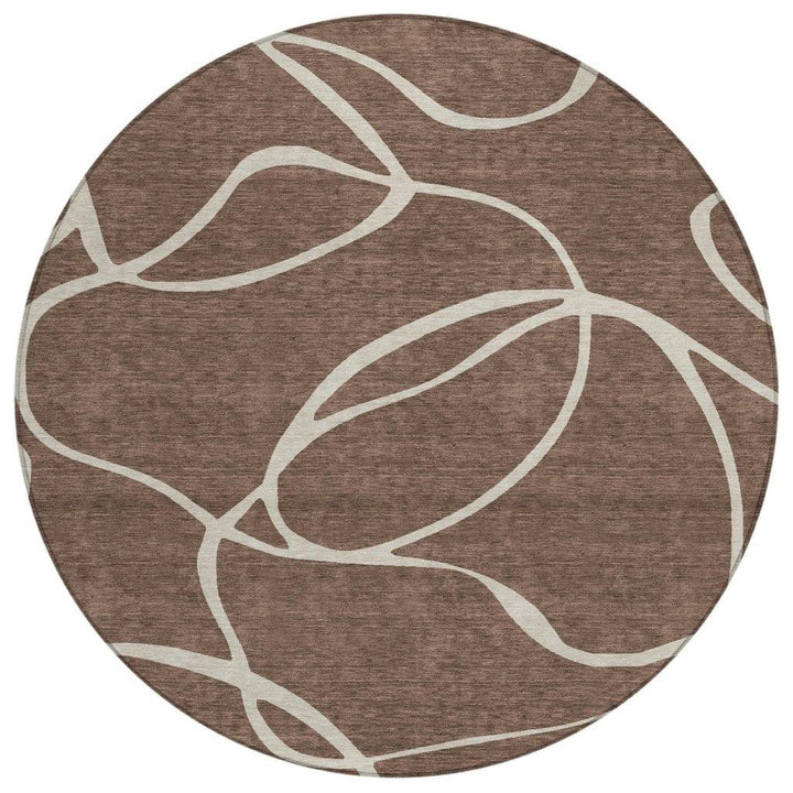 Mirelle Brown Washable Indoor-Outdoor Rug-Outdoor Rugs-LOOMLAN Rugs-8' x 8'-LOOMLAN