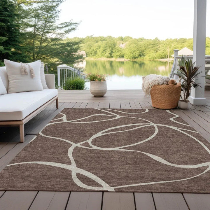 Mirelle Brown Washable Indoor-Outdoor Rug-Outdoor Rugs-LOOMLAN Rugs-LOOMLAN