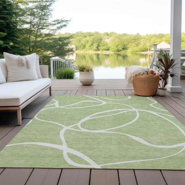 Mirelle Green Washable Indoor-Outdoor Rug-Outdoor Rugs-LOOMLAN Rugs-LOOMLAN