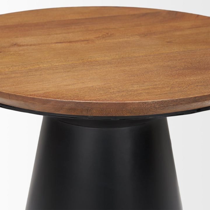 Round Wood & Metal Pedestal Side Table | LOOMLAN