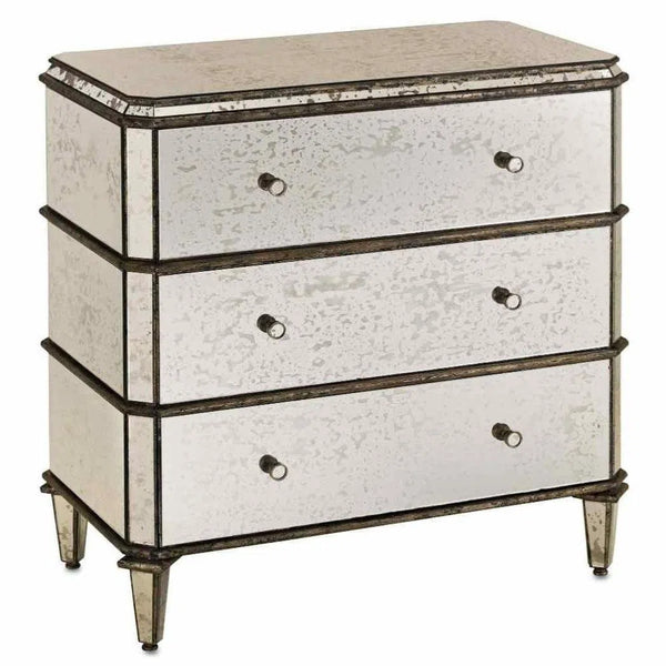 Modern Antiqued Mirror Chest Accent Cabinet Accent Cabinets LOOMLAN By Currey & Co