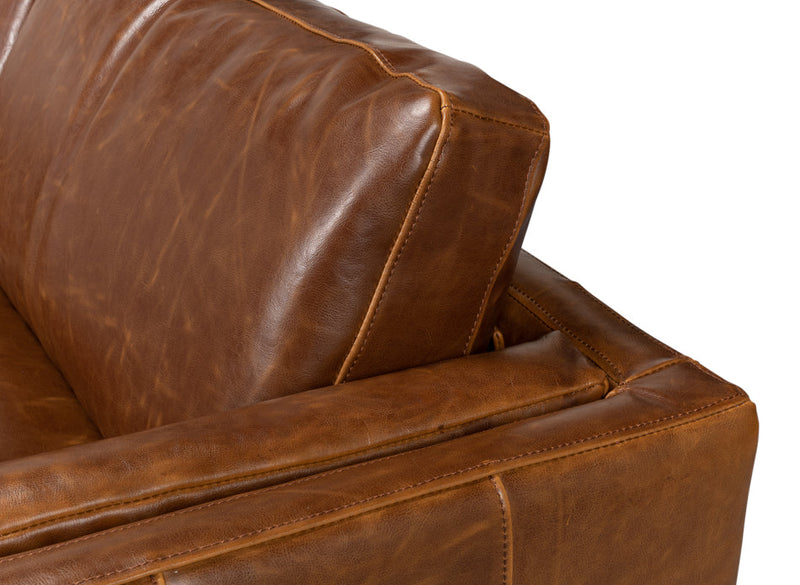 Modern Square Arm Brown Leather Vaughn Sofa-Sofas & Loveseats-Sarreid-LOOMLAN