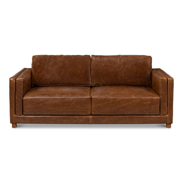 Modern Square Arm Brown Leather Vaughn Sofa-Sofas & Loveseats-Sarreid-LOOMLAN