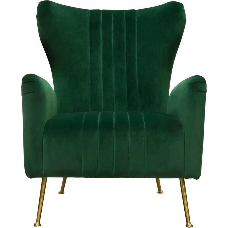 Modern Wingback Armchair Green Velvet