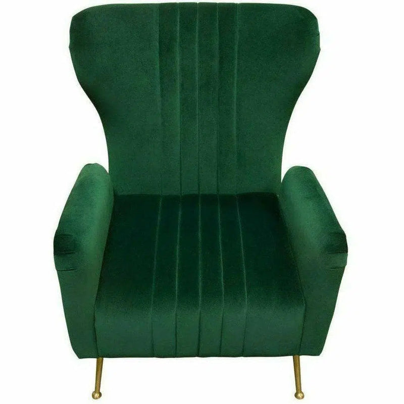 Modern Wingback Armchair Green Velvet