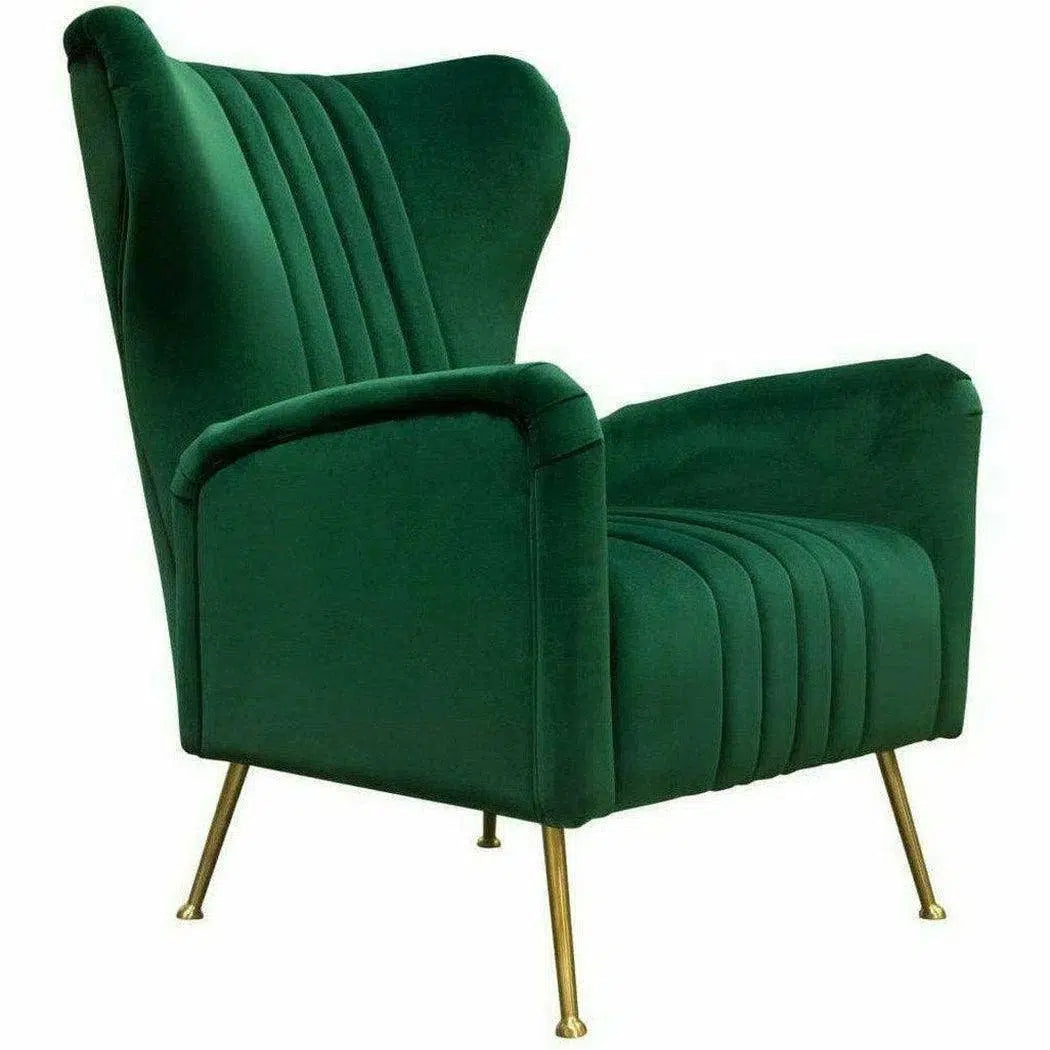 Modern Wingback Armchair Green Velvet