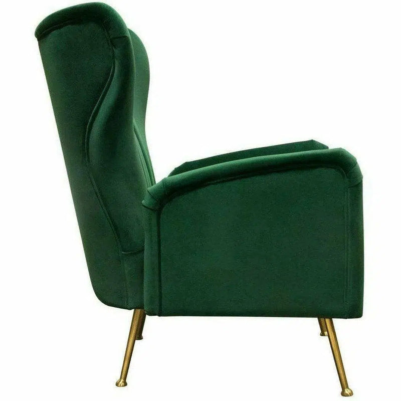 Modern Wingback Armchair Green Velvet