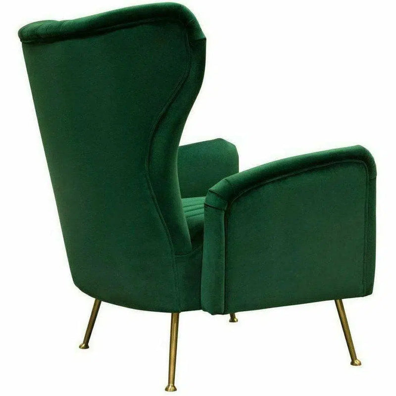 Modern Wingback Armchair Green Velvet