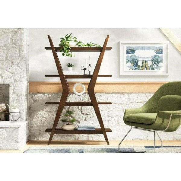 Modern X Shaped Wooden 4 Shelve Etagere-Etageres-Bassett Mirror-LOOMLAN