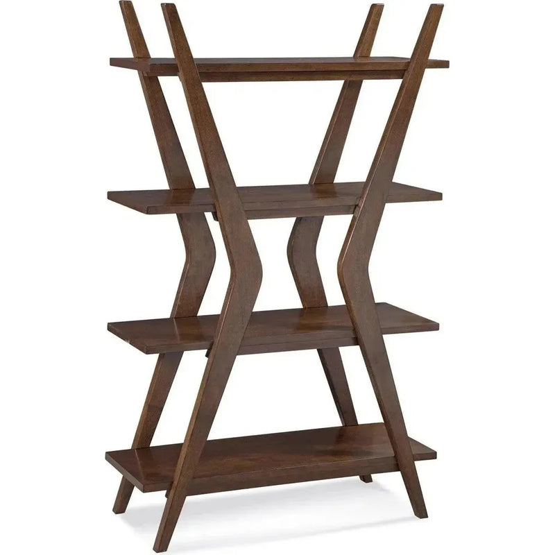 Bassett Mirror-Modern X Shaped Wooden 4 Shelve Etagere-Etageres-Brown-LOOMLAN