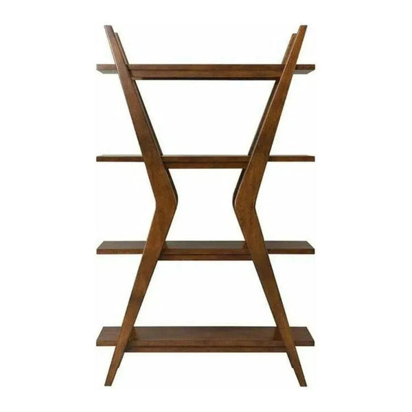 Modern X Shaped Wooden 4 Shelve Etagere-Etageres-Bassett Mirror-LOOMLAN