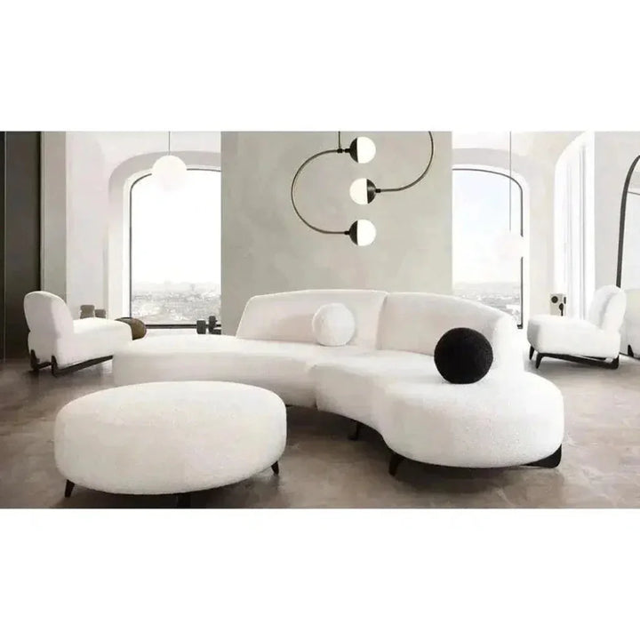Modular Curved Back White Boucle Sofa Chaise 3PC Set-Modular Sofas-Diamond Sofa-LOOMLAN