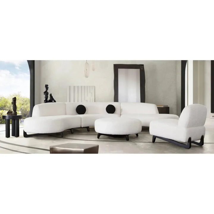 Modular Curved Back White Boucle Sofa Chaise 3PC Set-Modular Sofas-Diamond Sofa-LOOMLAN