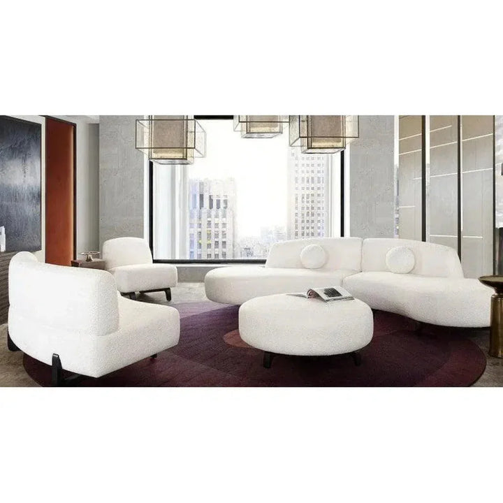 Modular Curved Back White Boucle Sofa Chaise 3PC Set-Modular Sofas-Diamond Sofa-LOOMLAN