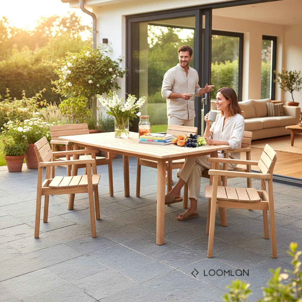 Modurn Rectangular Teak Outdoor Dining Table - LOOMLAN
