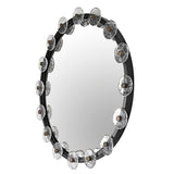 Moira Mirror with Glass Details, Black Metal Round Wall Mirror-Wall Mirrors-Noir-LOOMLAN