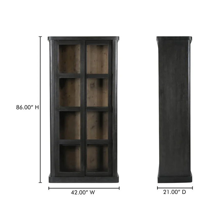 Mona Black Solid Wood With Sliding Doors Tall Cabinet - LOOMLAN - Moe's Home - Accent Cabinets