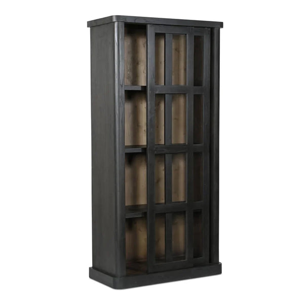 Mona Black Solid Wood With Sliding Doors Tall Cabinet - LOOMLAN - Moe's Home - Accent Cabinets