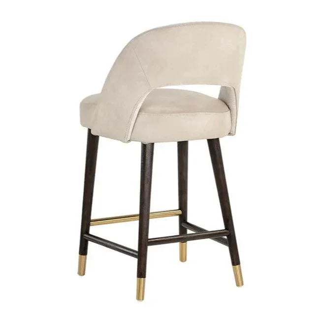 Monae Leather Chic Barrel Counter Stool - LOOMLAN - SUNPAN - Counter Stools