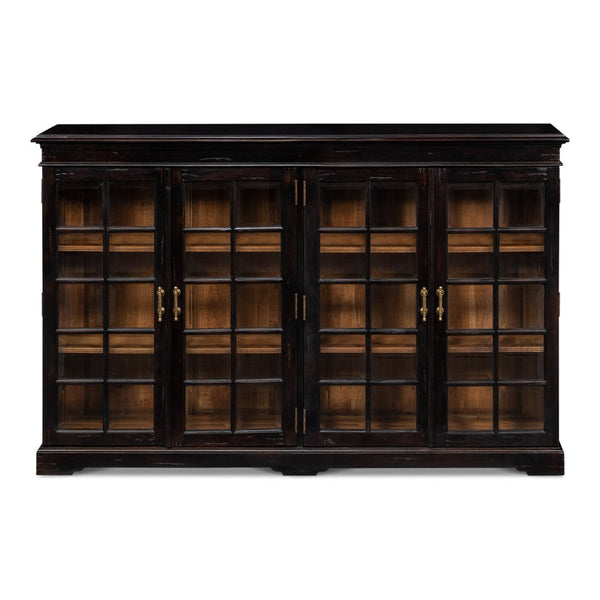 Morgan Library Case Slim Glass Doors Low Sideboard-Sideboards-Sarreid-LOOMLAN