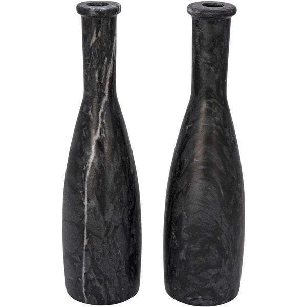 Moris Decorative Marble Black Candle Holder 2PC