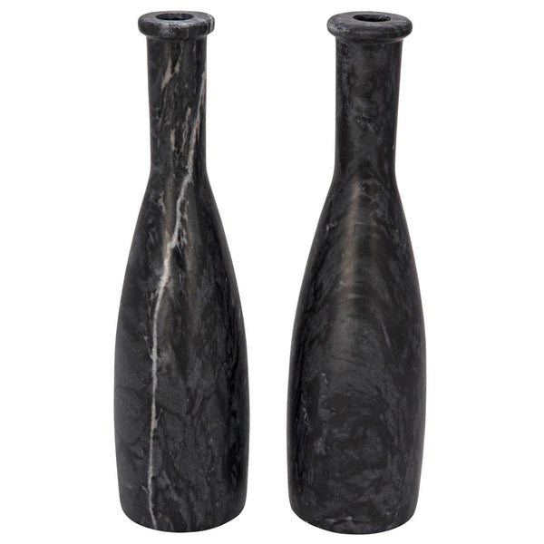 Moris Decorative Marble Black Candle Holder (Set of 2)-Lanterns-Noir-LOOMLAN