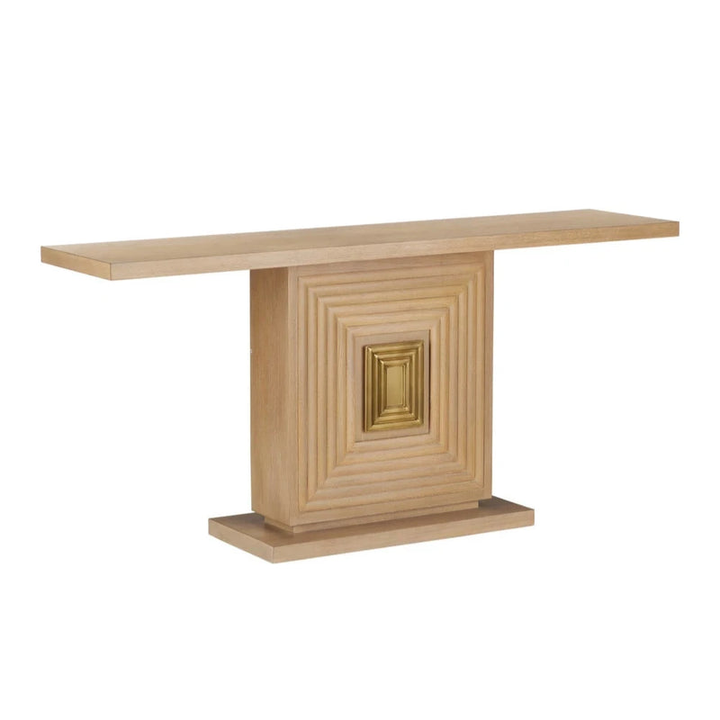 Morombe Brass Accent Washed Oak Console Table